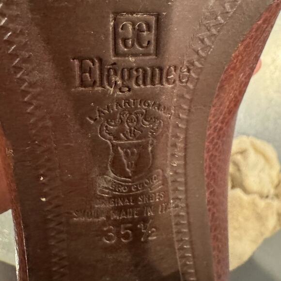 Elegance Leather Shoes Made in Italy, Size 35½,‎ 2-Inch Heel Brown Classic Style - Picture 3 of 9